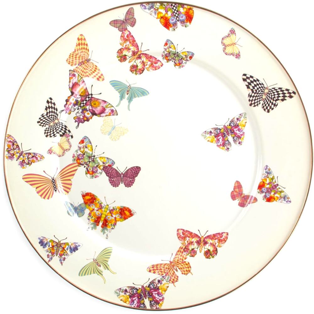 Brand New Mackenzie-Childs Butterfly Garden Serving Platter 16in White